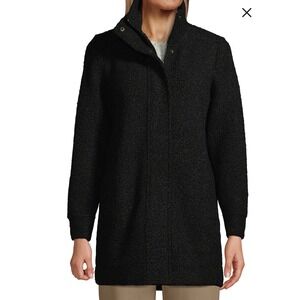 Lands End Black Boucle Fleece Coat Small